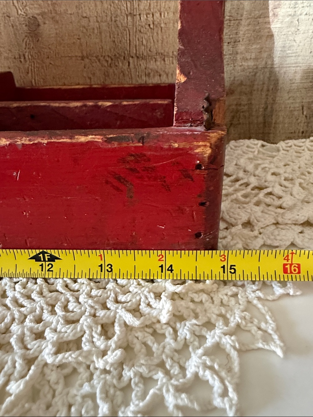 VTG primitive red wooden tool box or utility caddy - Picture 11 of 14